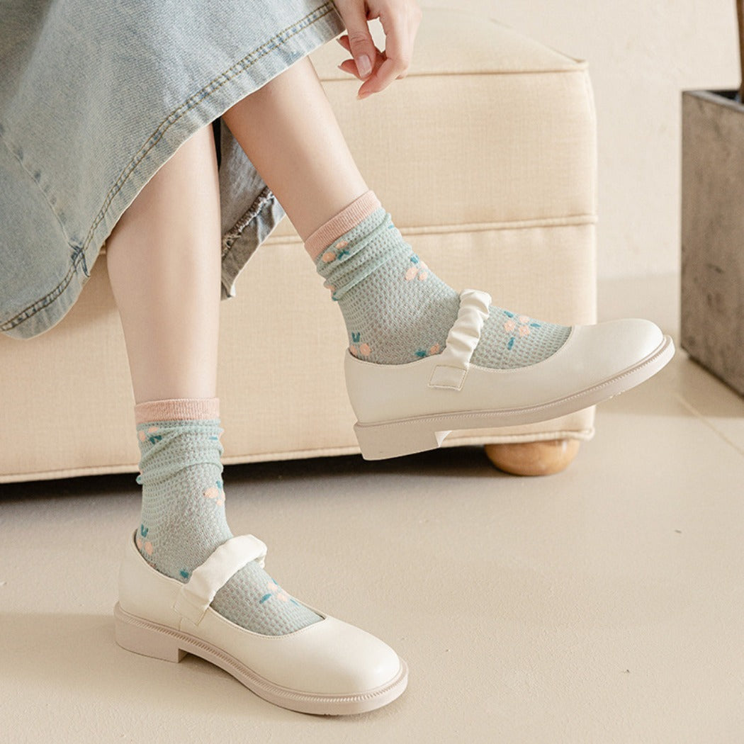 Rufia - Delicate Floral Mid-Calf Mesh Socks -Thin &amp; Breathable