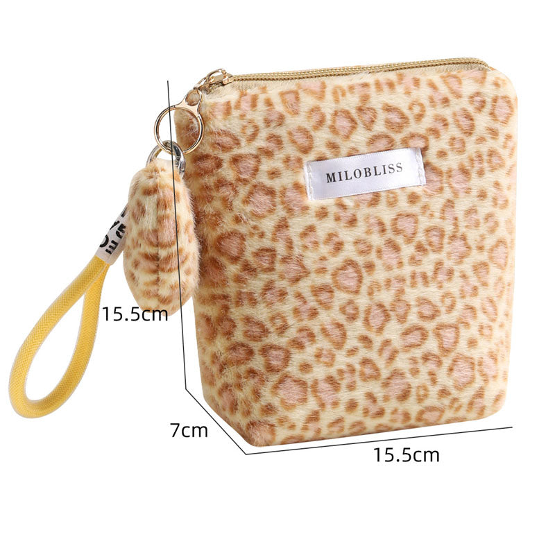 Fuzzy Leopard Print Portable Storage Bag