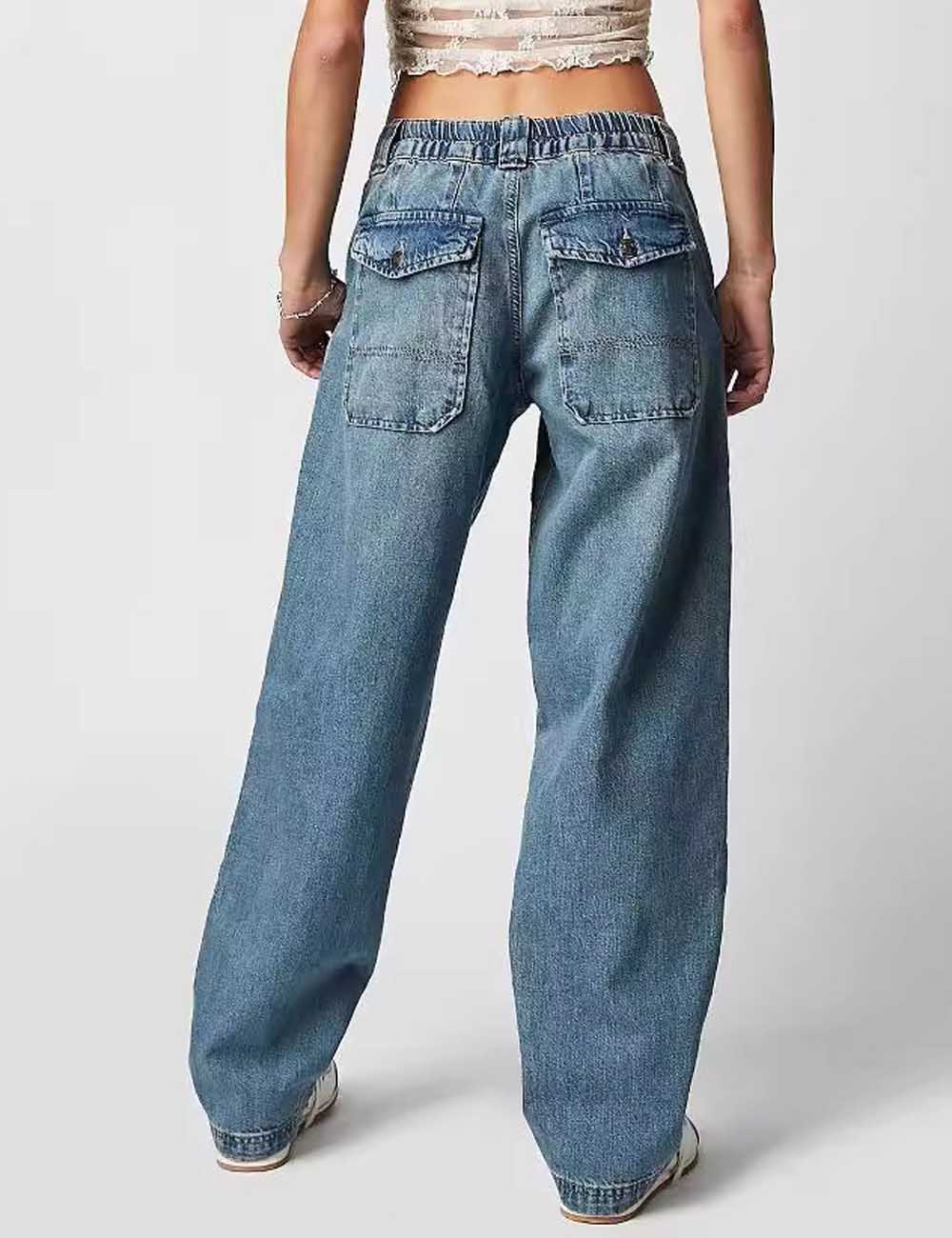 Casual Mid Waist Solid Color Denim Pants