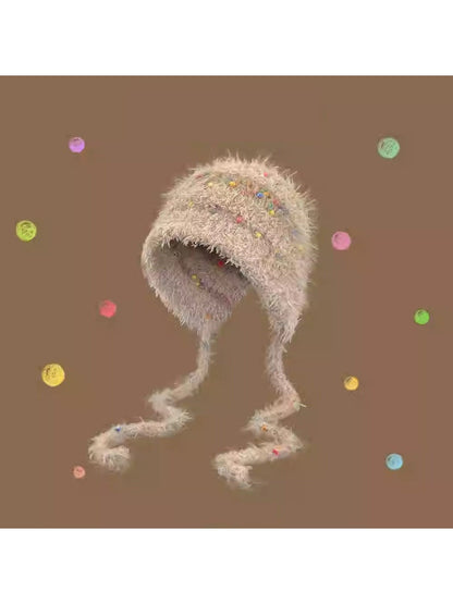 Haila - Colorful Bean Decoration Knitted Beanie with Braided Detail