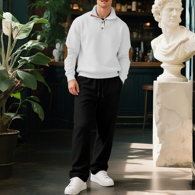 Stand Collar Jacquard Ribbed Knit Sweater