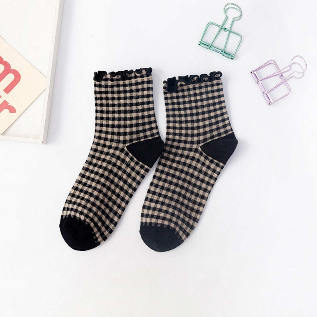 Rufia - Colorful Check Pattern Lace Socks