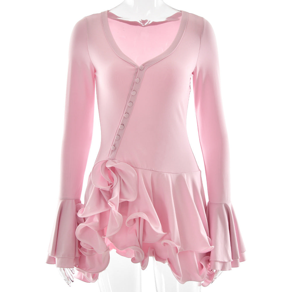 Flare Sleeve Ruffle Bodycon Mini Dress