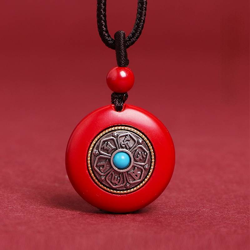 Vermilion Pendant Women'S Safety Buckle Six-Syllable Mantra Pendant Necklace