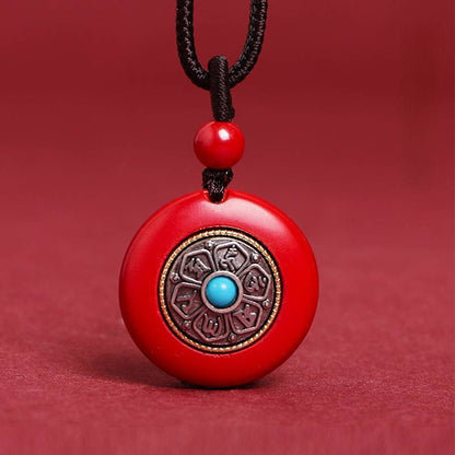 Vermilion Pendant Women'S Safety Buckle Six-Syllable Mantra Pendant Necklace