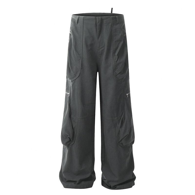 Pleated Cargo Pocket Straight Wide Leg Pants