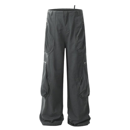 Pleated Cargo Pocket Straight Wide Leg Pants