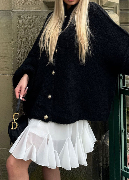 Oversized Button Front Knit Cardigan Beige Black