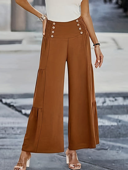 Flared Pants High Waisted Buttoned Pleated Split-Joint Pants Trousers