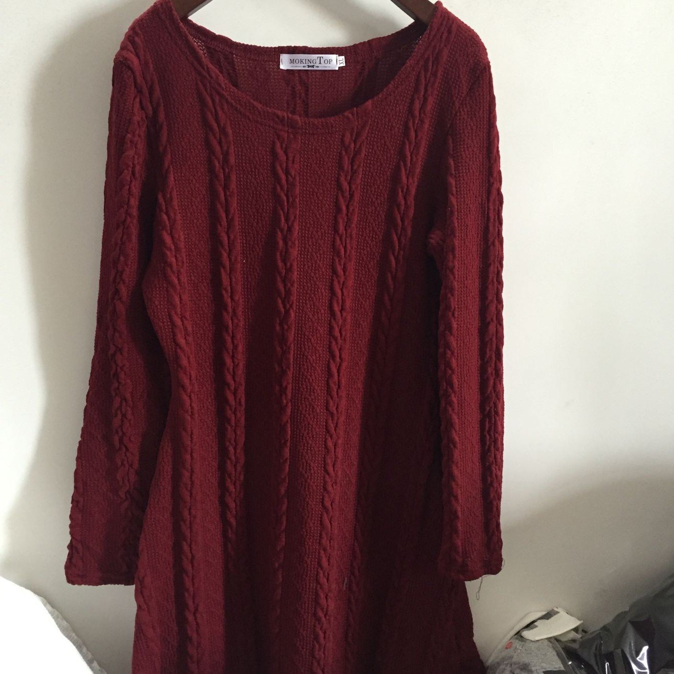 Spring Four-Color Knit Padded Sweater Round Neck Long Sleeve Dress
