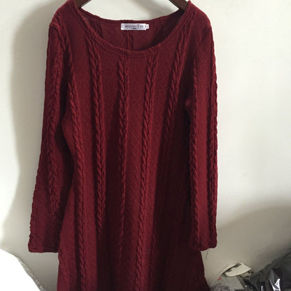 Spring Four-Color Knit Padded Sweater Round Neck Long Sleeve Dress