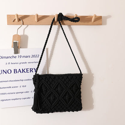 Tassel Woven Clutch with Artistic Diamond Pattern