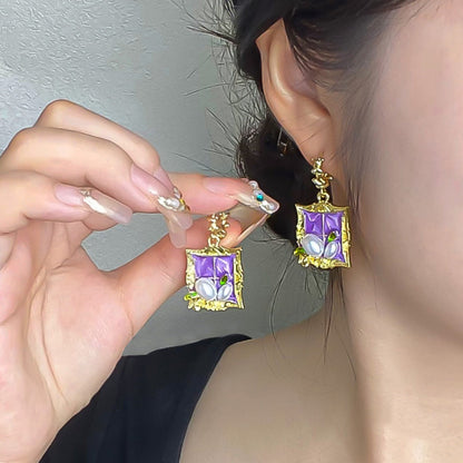 Earwish - Vintage Purple Painting Earrings – Artistic &amp; Elegant