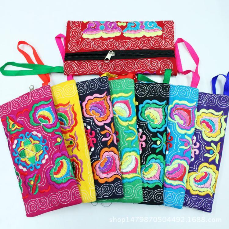 Yunnan Ethnic Embroidery Coin Purse Big Peony Women'S Cloth Bag Clutch Bag
