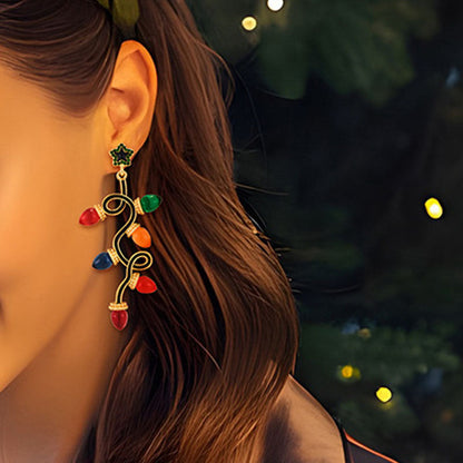 Colorful Light Bulb Rhinestone Christmas Dangle Earrings