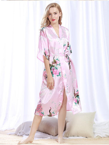 Peacock Nightgown Bathrobe Sexy Cardigan Silk Pajamas Women'S Summer Home Wear 3