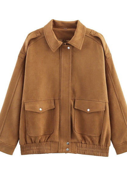 Suede Effect Oversized Jacket With Front Pockets