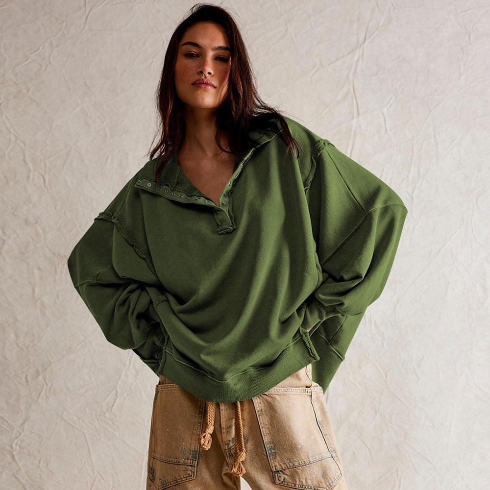 Loose Hoodie With Lantern Sleeves And Slit