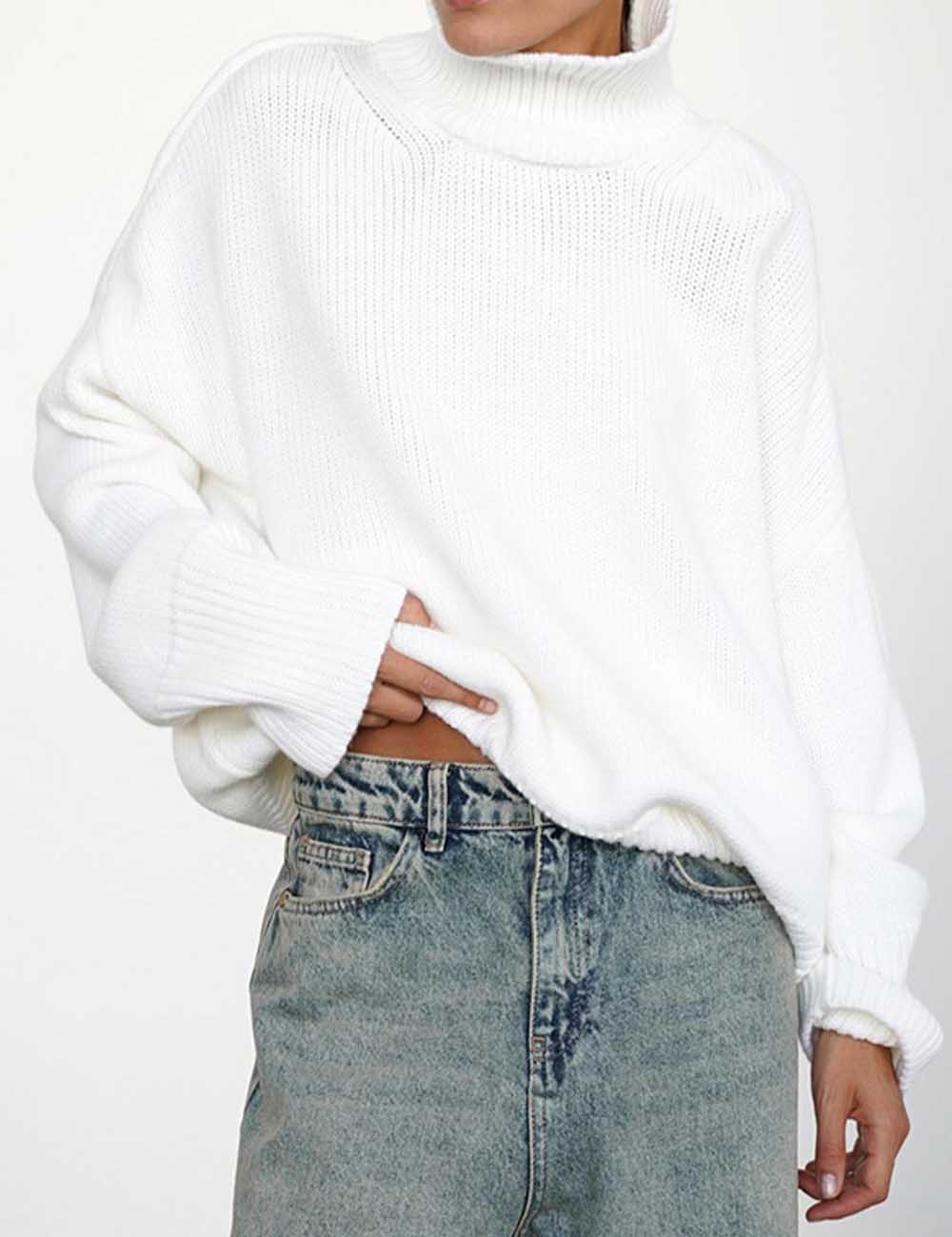 Casual High Neck Solid Color Pullover Sweater