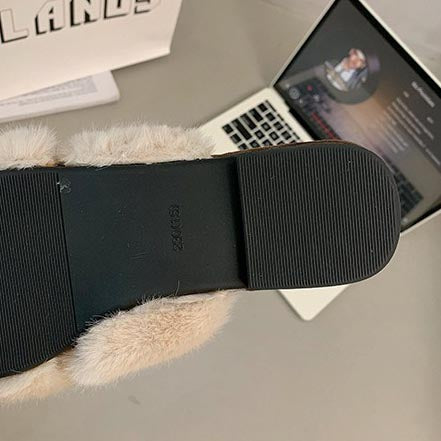 Square-Toe Cross-Strap Fuzzy Slippers