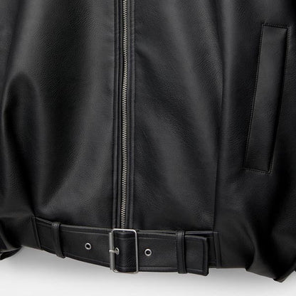 Loose Drop Shoulder Leather Jacket