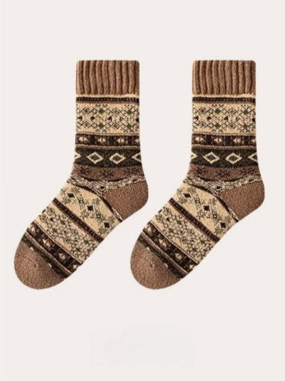 Rufia - Thick Bohemian Pattern Mid-Calf Socks - Soft &amp; Warm
