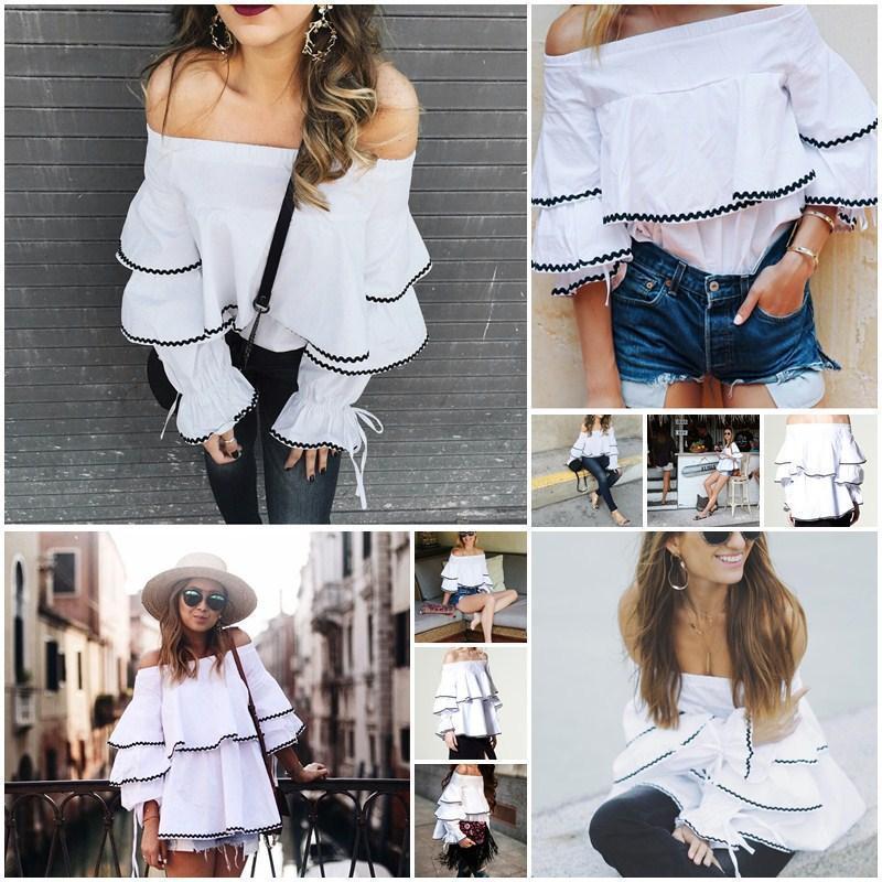 Sexy Off The Shoulder Multi-Layer Ruffled Shirt Top