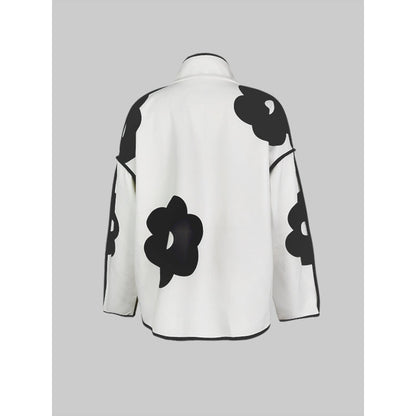 Long Sleeves Loose Contrast Color Flower Print Split-Joint Stand Collar Jackets Outerwear