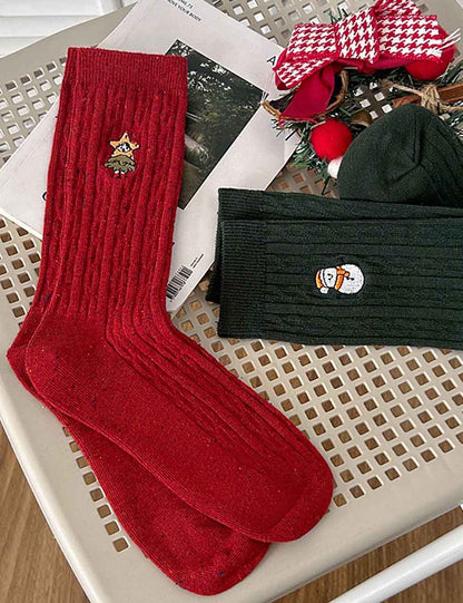 Winter Ribbed Polka Dots Christmas Crew Socks