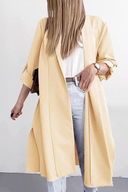 Solid Lapel 3\/4 Sleeve Slit Cardigan