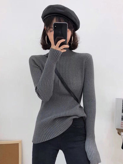 9 Colors Knitting Split-Joint Solid Color High-Neck Sweater