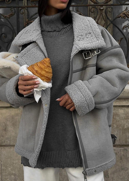 Shearling Aviator Jacket With Buckle Accents