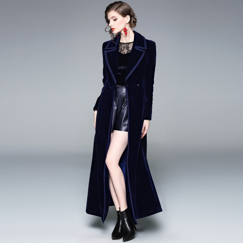 Long Velvet Coat In Solid Color