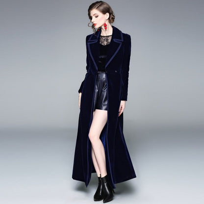 Long Velvet Coat In Solid Color
