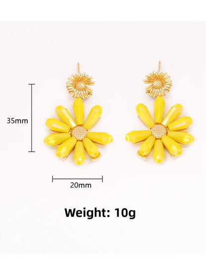 Earwish - Yellow Flower Crystal Bead Earrings