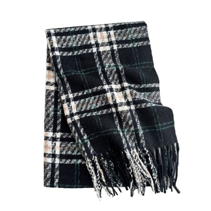 Color Block Plaid Fringe Scarf
