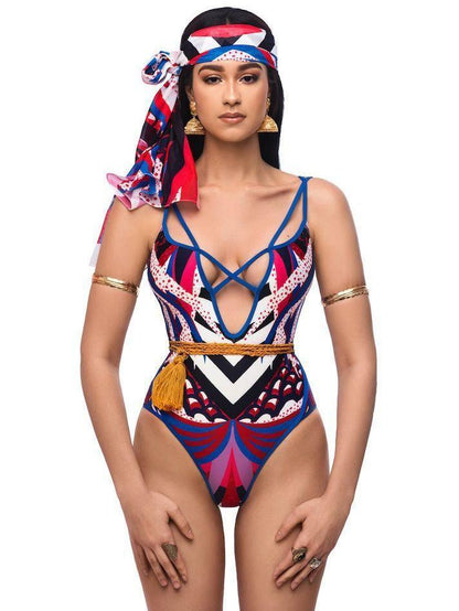New Totem Print Triangle One-Piece Swimsuit