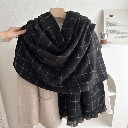 Plaid Fringe Warm Scarf