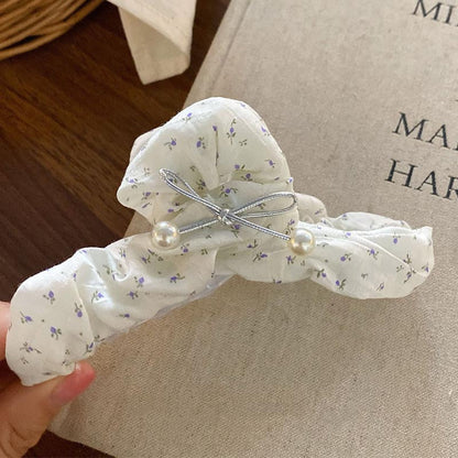 Elegant Floral Fabric Lace Bow Hair Claw Clips