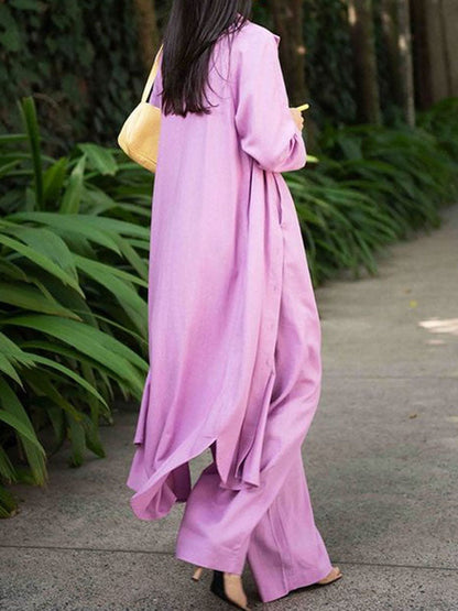 Three-Piece Set Pockets Solid Color Sling&Pants&Cardigan Coats Suits