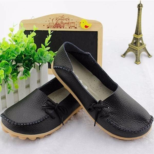 Big Size Pure Color Slip On Lace Up Soft Sole Comfortable Flat Loafers