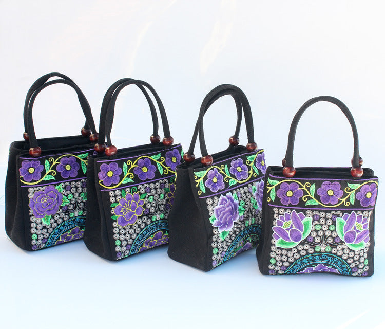 New Tibet National Canvas Women'S Bag Flower Small Square Bag Embroidered Double Pull Lock Lady Handbag