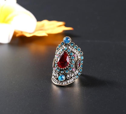 Retro Bohemia Crystal Ruby Gemstone Ring