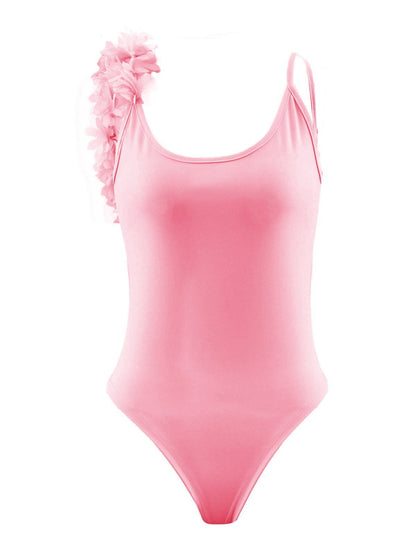 Summer Sexy V Neck Lace Stitching Backless One-Piece Swimsuit Bikini