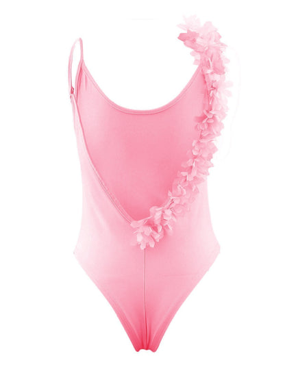 Summer Sexy V Neck Lace Stitching Backless One-Piece Swimsuit Bikini