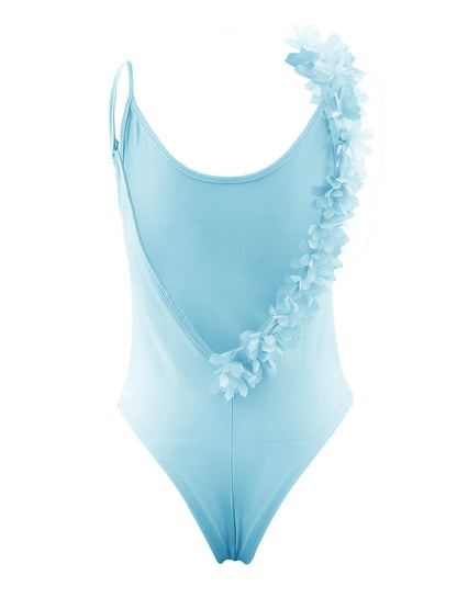 Summer Sexy V Neck Lace Stitching Backless One-Piece Swimsuit Bikini