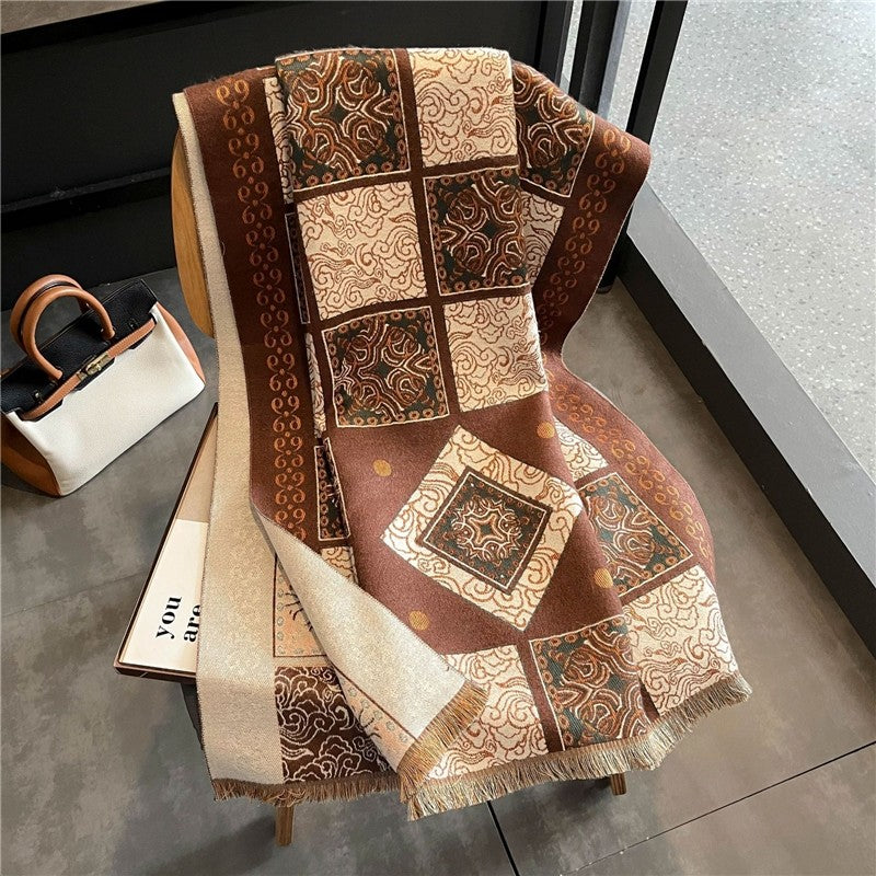 Long Thick Fleece Print Scarf