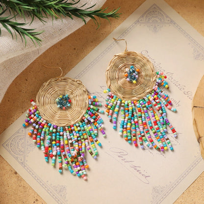 Earwish - Boho Woven Beaded Fringe Earrings - Vintage &amp; Special