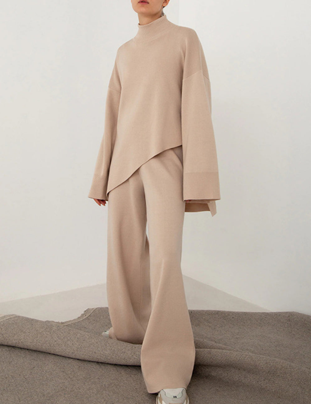 High Collar Irregular Knit Sets