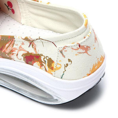 Pattern Color Blocking Canvas Platform Rocker Sole Shake Shoes